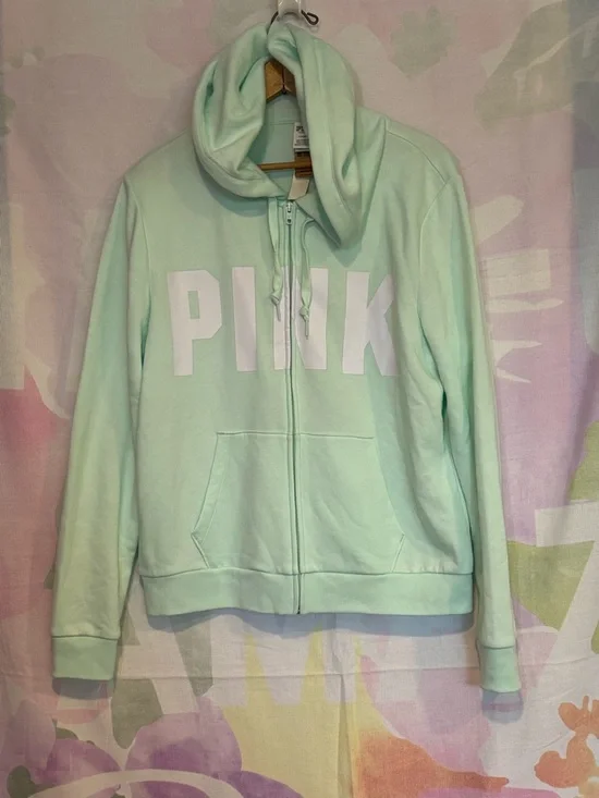 NWT Victoria's Secret PINK Mint Green Hoodie Sweater NEW Size Large L Casual Fun - Picture 1 of 8